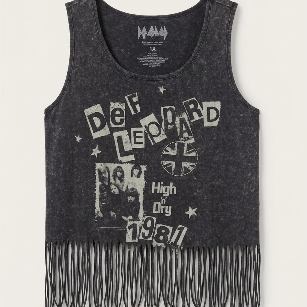 Black Graphic Fringe Tank Top - Band Tee